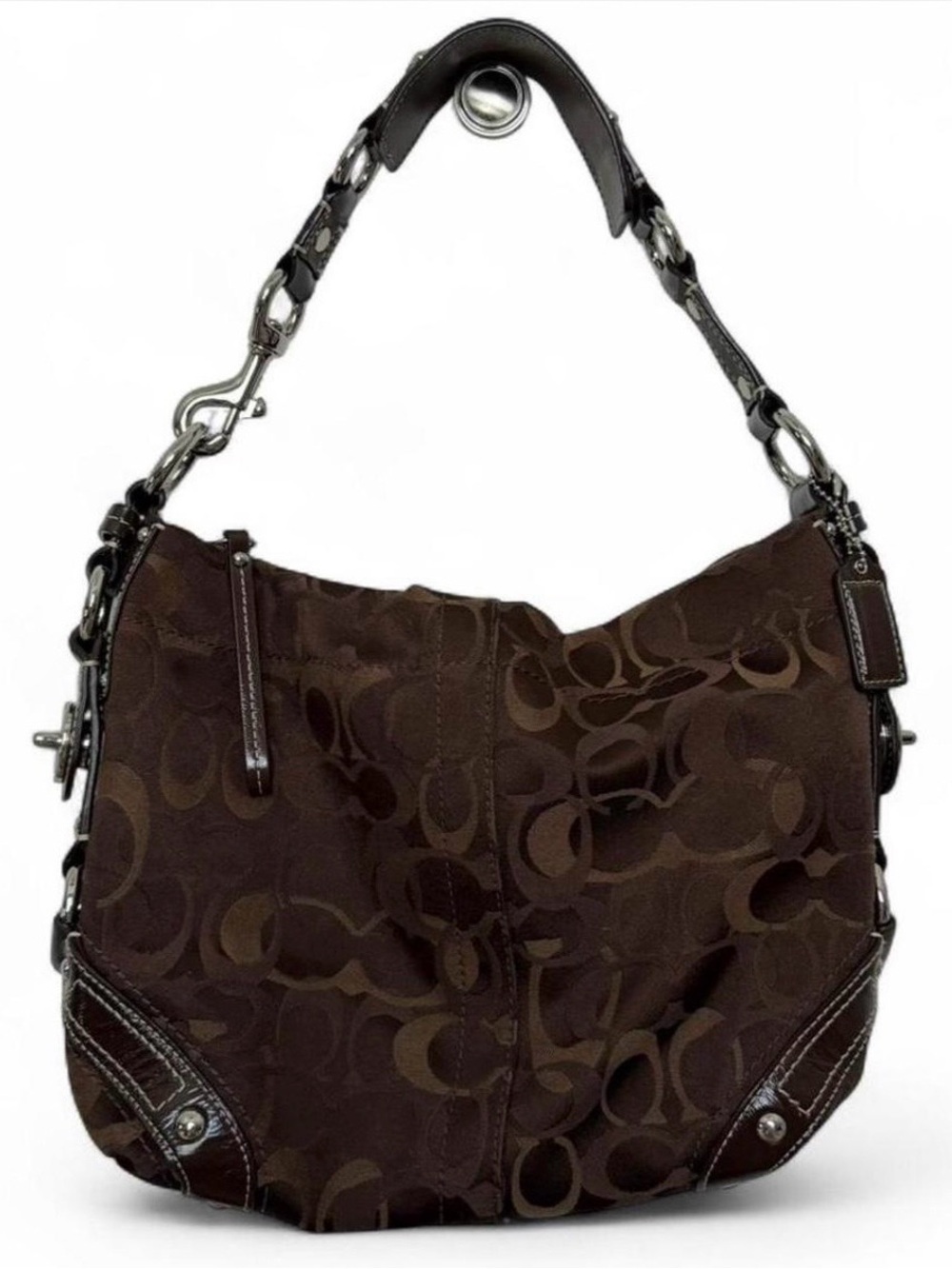 Y2K Coach Carly Brown Signature Jacquard Shoulder Bag